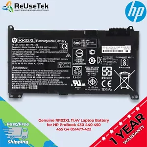 Genuine RR03XL 11.4V Laptop Battery for HP ProBook 430 440 450 455 G4 851477-422 - Picture 1 of 14