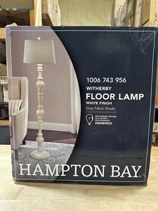 Hampton Bay Witherby 61 in. Shabby White Floor Lamp with Gray Fabric Shade - Picture 1 of 2
