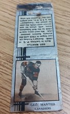 1934 GEO MANTHA Canadiens Hockey Diamond Matchbook Cover George Silver Bordered