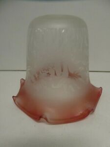 ANTIQUE PINK / RED ETCHED GLASS LIGHT RUBY LAMP LANTERN SHADE PENDANT LIGHT 