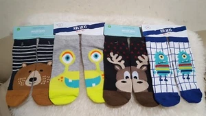 4 Cute Kids Animal Socks ( Size : 5- 6.5 ) Boys 2 Aliens 1 Bear 1 Moose - Picture 1 of 1
