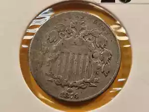 1874 SHIELD NICKEL FINE SCARCE DATE ORIGINAL & UNCLEANED - Picture 1 of 2