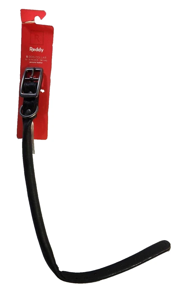 Reddy Size Small 12-15 IN Black Genuine Leather Rolled Dog Collar 3030782