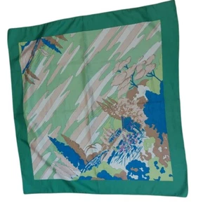 Green Square Scarf outdoor Cafe landscape design brown blue lake trees 26" - Picture 1 of 6