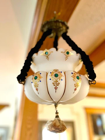 Antique Pendant Light Fixture Bohemian French Pendant Jeweled Chandelier Opaline Cover