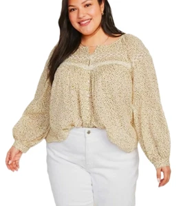 Old Navy Lightweight Puff Sleeve Lace Button Up Blouse Ditzy Prairie 2X - Picture 1 of 9
