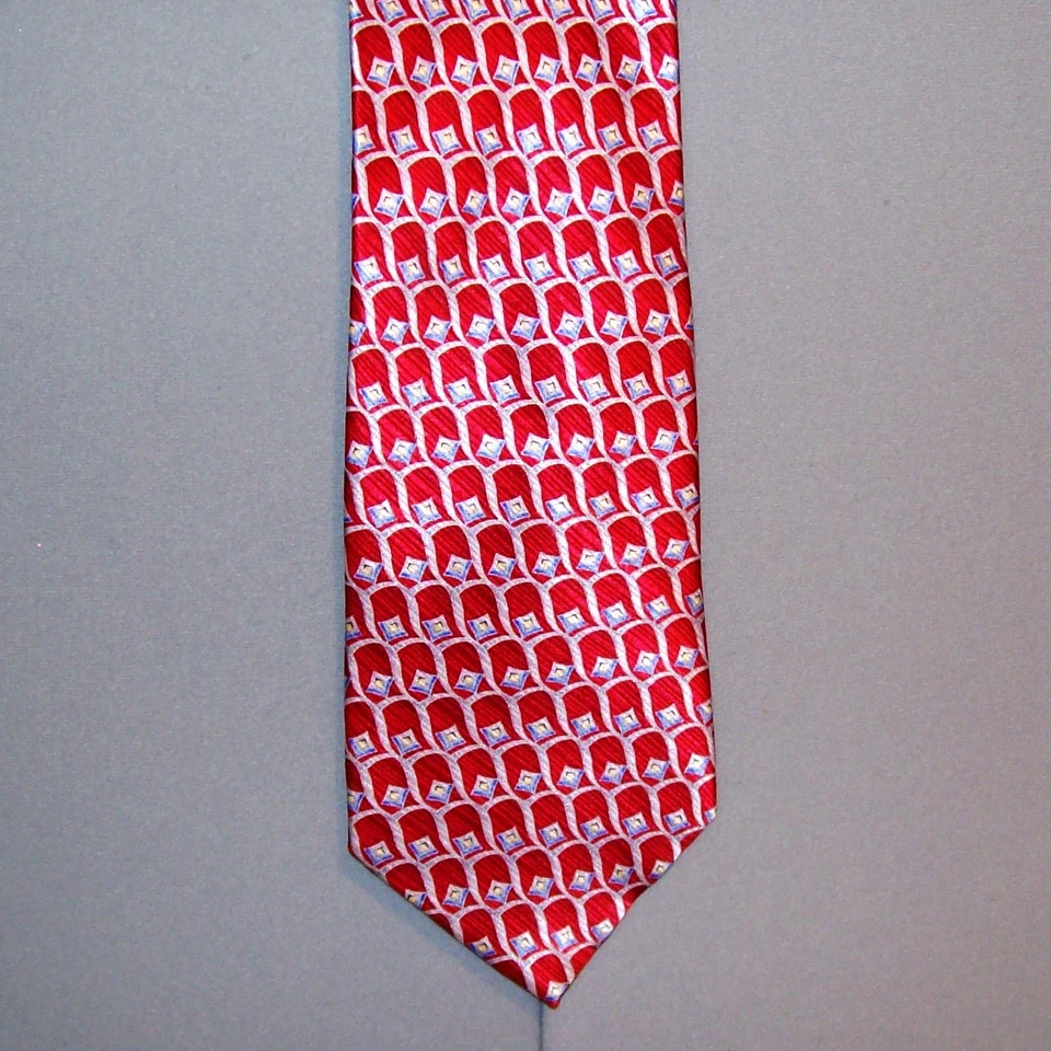 MEETING STREET Red Geometric Metallic Sheen Silk 65" Neck Tie #182 - Image 1 of 1