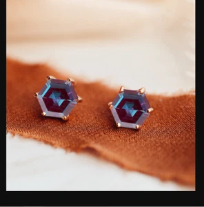 Lab-Created Alexandrite Stud Earrings Yellow Gold Over 925 Sterling Silver 4 Ct - Picture 1 of 4