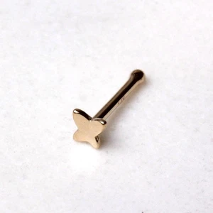 14 Karat solid Yellow Gold Stud Nose Ring with a Butterfly - Picture 1 of 3