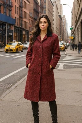 Towntry Fashions red winter coat jacket lined medium velvet collar  - Image 1 of 4