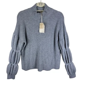 Hem & Thread NWT Gray Ribbed Knit Long Bubble Sleeve Mock Neck Sweater Size L - Picture 1 of 6