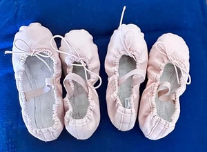 2 Pairs of Little Girls Ballet Slippers Pink Full Sole Size 12 - Picture 1 of 3
