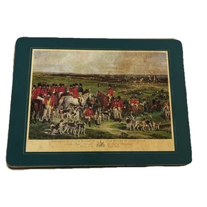 Pimpernel Vintage Set 4 Horse Fox Hunting Scenes Placemats Cork Back Green Gold - Picture 1 of 4