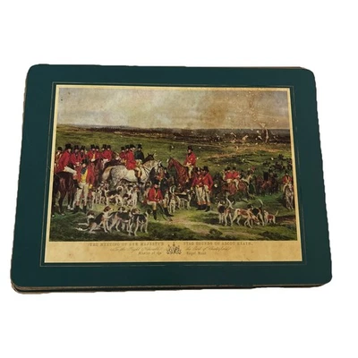 Pimpernel Vintage Set 4 Horse Fox Hunting Scenes Placemats Cork Back Green Gold - Image 1 of 4