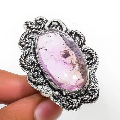 Anillo de joyería de plata de ley 925 hecho a mano con piedras preciosas de ametrino talla 7 C419 Foto 1 de 3