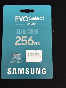 SAMSUNG EVO Select Micro SD Memory Card + Adapter, 256GB microSDXC 130MB/s - Zdjęcie 1 z 3