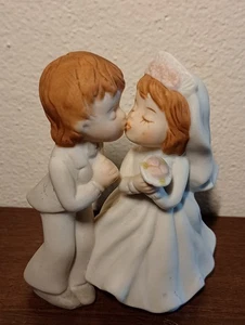 Braut & Bräutigam Figur Cake Topper Lefton Kissing Keramik Hochzeit 1983 Vintage Anhänger - Bild 1 von 9