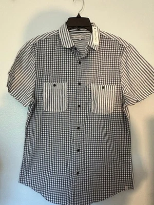 Sovereign Code Shirt Mens Large Navy Gingham Check Button Up Short Sleeve Casual - Image 1 of 4
