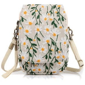 Women Cell Phone Purses Flower Canvas Embroidered Small Crossbody Bags Handba... - Picture 1 of 6