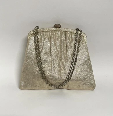 VTG Admiral Gold Clutch Purse Evening Bag Chain Strap 9” Brass Clasp Metallic - Image 1 of 4