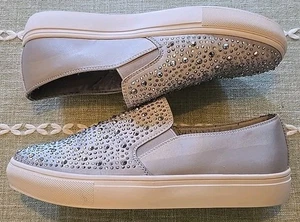 Gold&gold Silver Rhinestone Embellished Slip-on Sneakers Sz7.5 Topsiders Italian - Picture 1 of 10