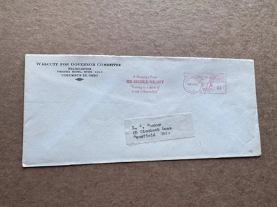 US  VOTE Thematic Meter Cover (10) 1952 Sen Walcutt For Governor +Columbus OH - Image 1 of 2