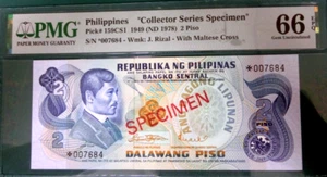PMG 66EPQ-Philippines 1978 2 Piso 'Specimen' GEM UNC Scarce-No US Addresses Send - Picture 1 of 2