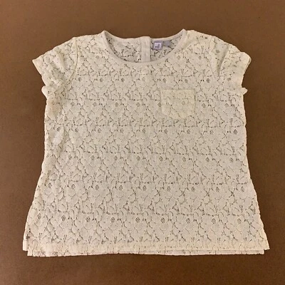 Blusa para mujer JCP pequeña grande marfil transparente floral encaje manga corta botones espalda Foto 1 de 4