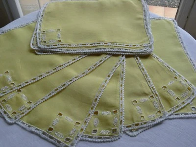 12 petits napperons rectangulaires en fil de lin brodés main linge ancien - Photo 1/4