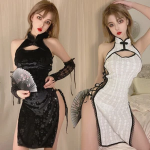 Women Sexy Lingerie HighSplit Cheongsam Bodycon Dress Clubwear Cosplay Nightwear - Picture 1 of 14