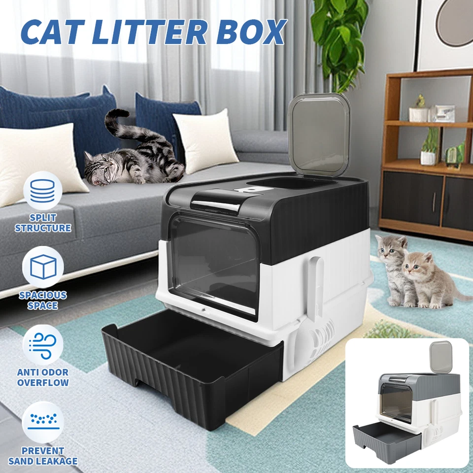 Large Cat Litter Box Self Cleaning Pan Drawer Anti-Splashing Cat Potty Tray
