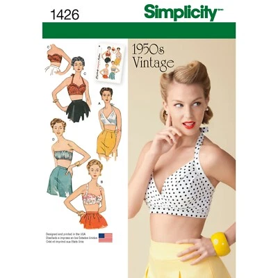 SIMPLICITY 1426 MISSES BRA TOPS 1950's Vintage Sizes 4-12 & 14-22 Skill AVERAGE - Image 1 of 4
