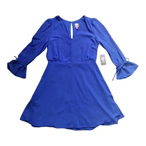 Vince Camuto Sheath Dress Womens 10 Cobalt Blue Bell Sleeve Lined Chiffon NWT - Picture 1 of 9