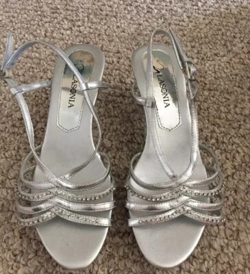 LASONIA Silver Rhinestone SLINGBACK HEELS size 7 - Image 1 of 3