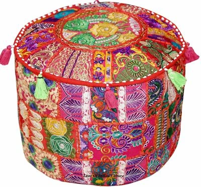 Indian Pouf Cover Cotton Ottoman Handmade Sari Patchwork Floor Sofa Home Decor - Image 1 of 3