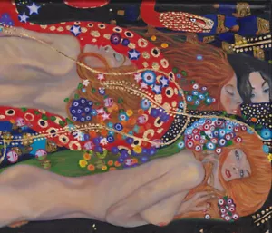Framed Gustav Klimt water serpant art painting vintage canvas 16" x 32" - Picture 1 of 6
