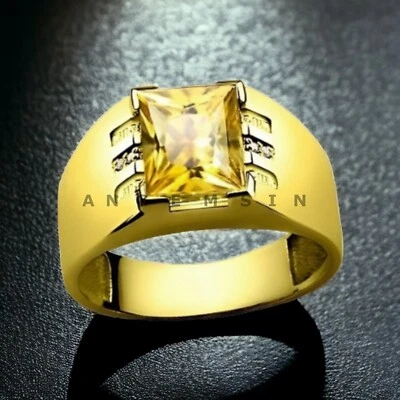 Anillo de citrino enchapado en oro de plata de ley 925 para hombre #AL469 Foto 1 de 4
