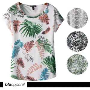 Ladies Printed Summer Loose T-Shirt Top Leopard Leaf Floral 8 10 12 14 16 18 20 - Picture 1 of 5