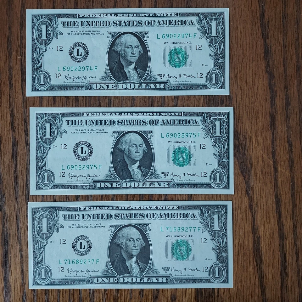 1963 A Series  $1 Dollar Bills Almost Uncirculated LOT (3) SHARP! - Image 1 of 1