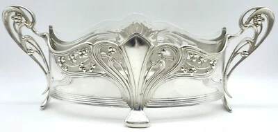 WMF Art Nouveau Jugendstil Centro de mesa ovalado plateado con revestimiento de vidrio c1900 Foto 1 de 4