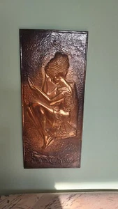 Vintage USSR Soviet Chekanka Metal Panno Knocked "A girl with a mirror" - Picture 1 of 11