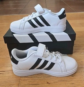 Adidas Grand Court 2.0 EL C Kids School Sneakers Size 1 White/ Black IH5529 - Picture 1 of 7