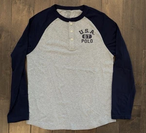 Polo Ralph Lauren Shirt Size Youth XL 18/20 Grey/Blue Raglan Sleeves USA 67 - Picture 1 of 5