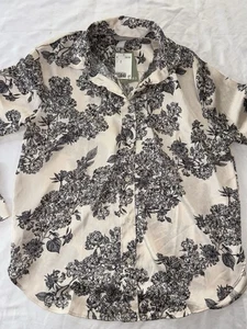 NEW H&M Shirt Tunic Size Medium Nature Graphic Print L/S Button Up NWT Recycled - Picture 1 of 5