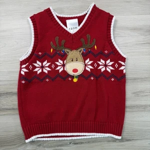 IZOD Kids 3T Red Reindeer Christmas Sweater Vest V-Neck Holiday Festive - Picture 1 of 7