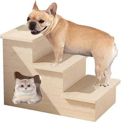 Scale per Cani a 3 Gradini in Legno,Rampa per Cani Con Grotta, Scala per Cani Di - Immagine 1 di 4