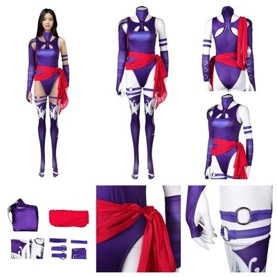 动漫 Rival Psylocke Cosplay 服装万圣节超级英雄 Psylocke Sai 连身裤 — 第 1/4 张图片