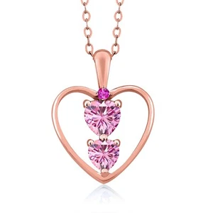 18K Rose Gold Plated Silver Pink Moissanite and Pink Sapphire Pendant Necklace - Picture 1 of 3