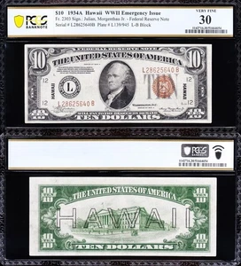 AWESOME Crisp Choice VF++ 1934 A $10 HAWAII Federal Reserve Note! PCGS 30! 25640 - Picture 1 of 3