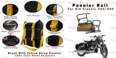 Sacoche et rail militaires noirs et jaunes adaptés à Royal Enfield Old Classi... - Photo 1/4